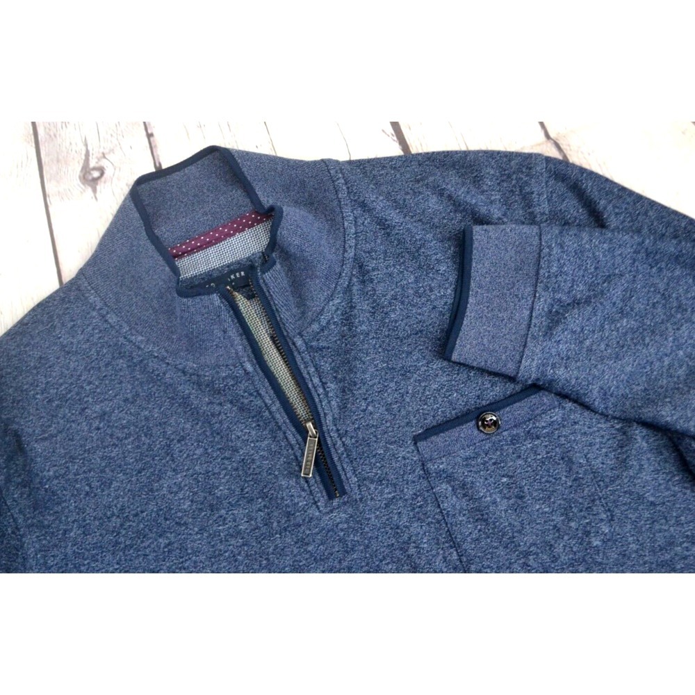 TED BAKER Men's Long Sleeve 1/4 Zip Cotton Blend Sweater SIZE 6 (LARGE) Blue